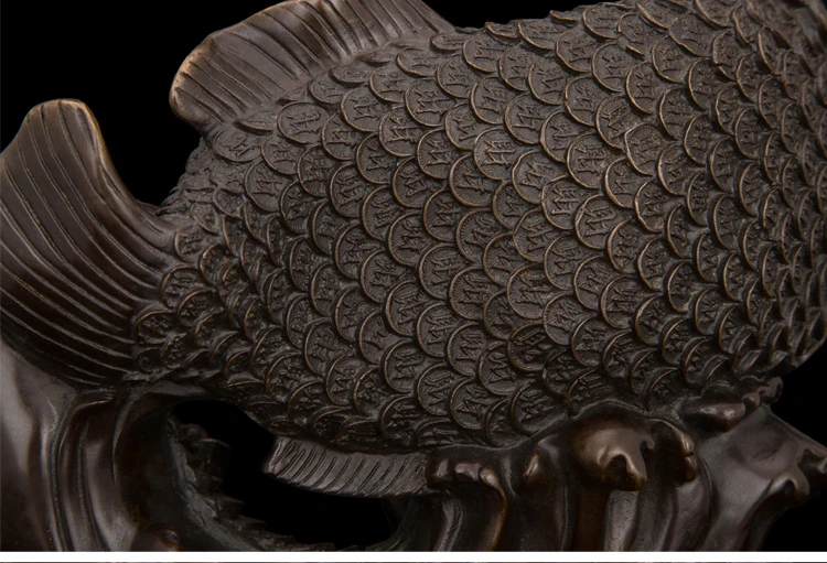 Large TOP COOL HOME OFFICE company SHOP Talisman Money Drawing Auspicious Arowana Golden Fish RUYI FENG SHUI bronze art statue