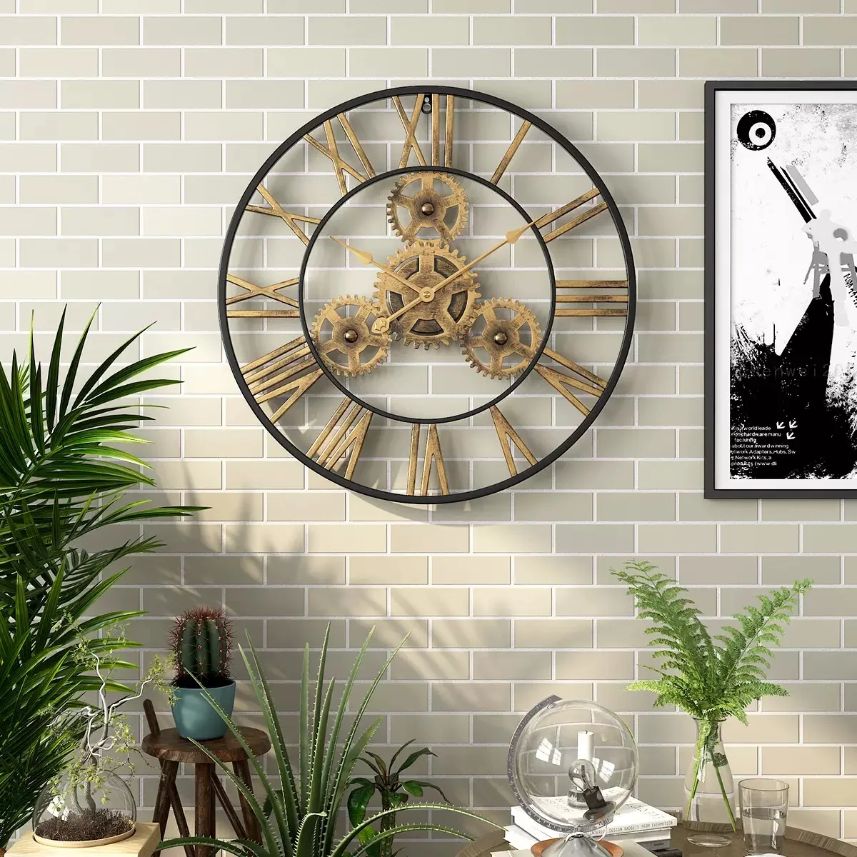 Wall clock creative wall clock retro antique iron gear wall clock living room study decoration clock