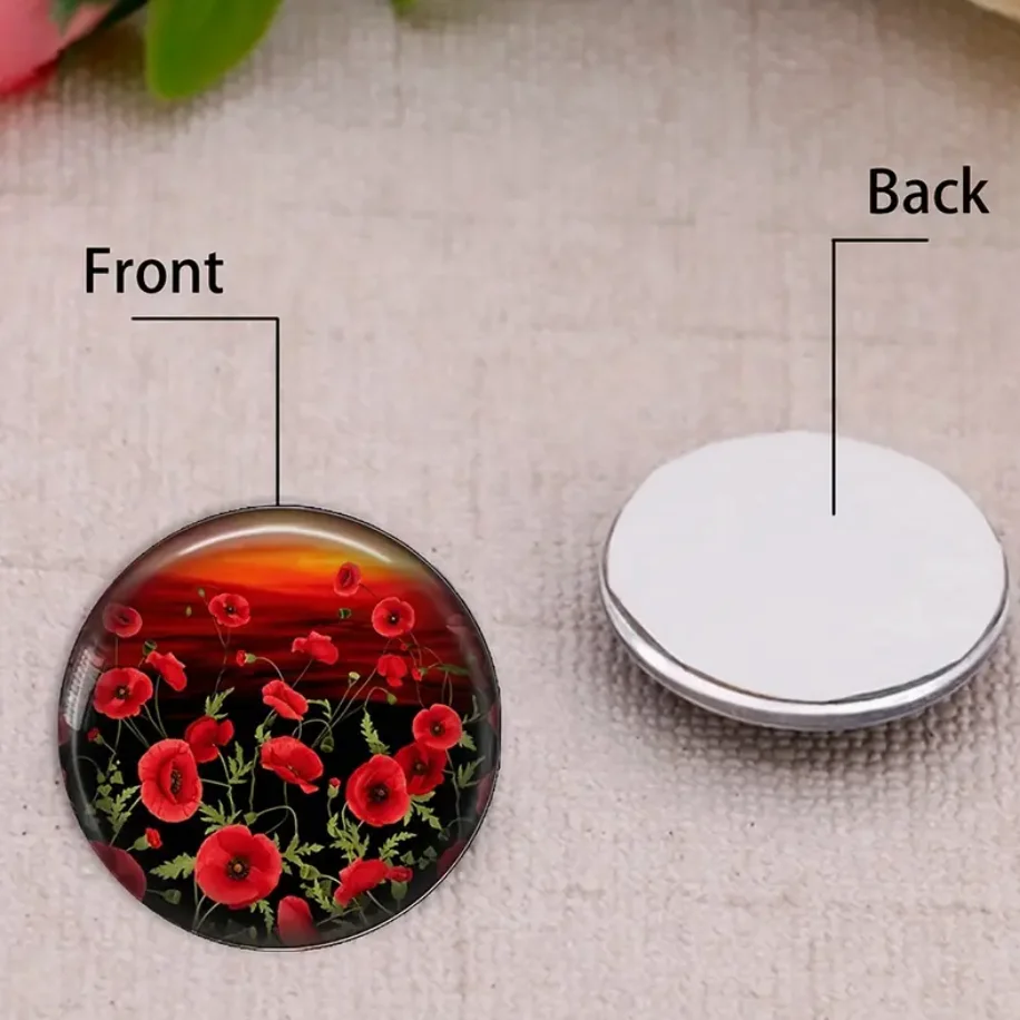 OMGALA 10 piece red floral glass pendant, flat back circular pendant, suitable for DIY jewelry, shoes, and watch accessories