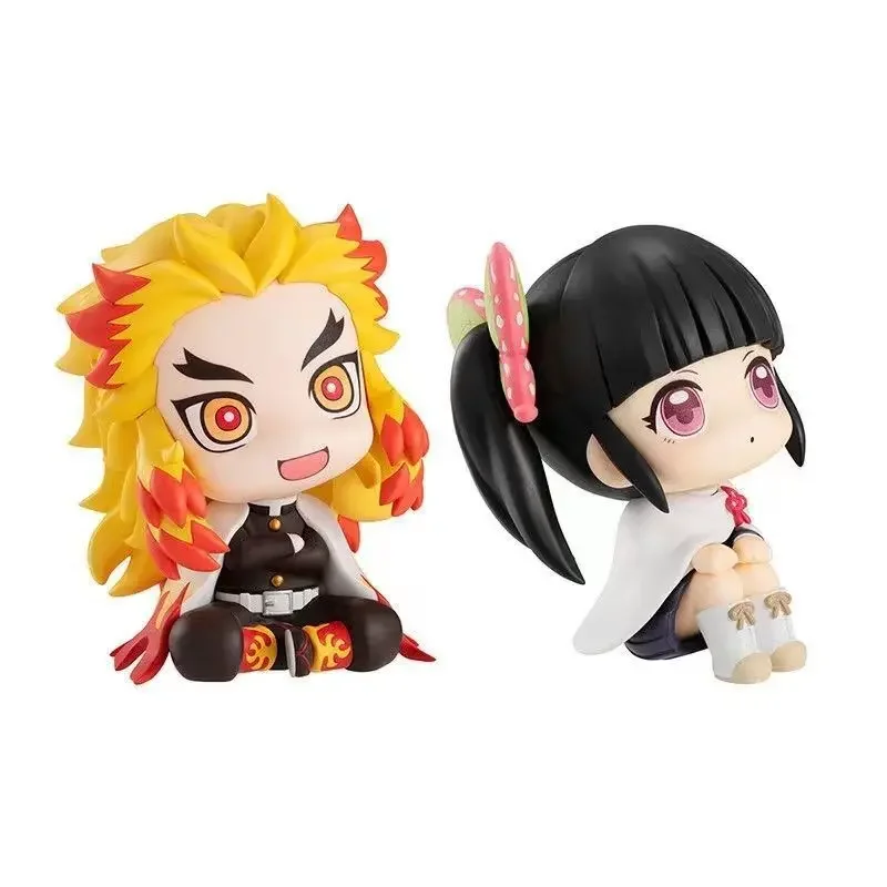 6 pçs/set anime demon slayer tanjirou postura sentada figura de ação pvc modelo estátua boneca brinquedo carro ornamentos decoração mesa presentes