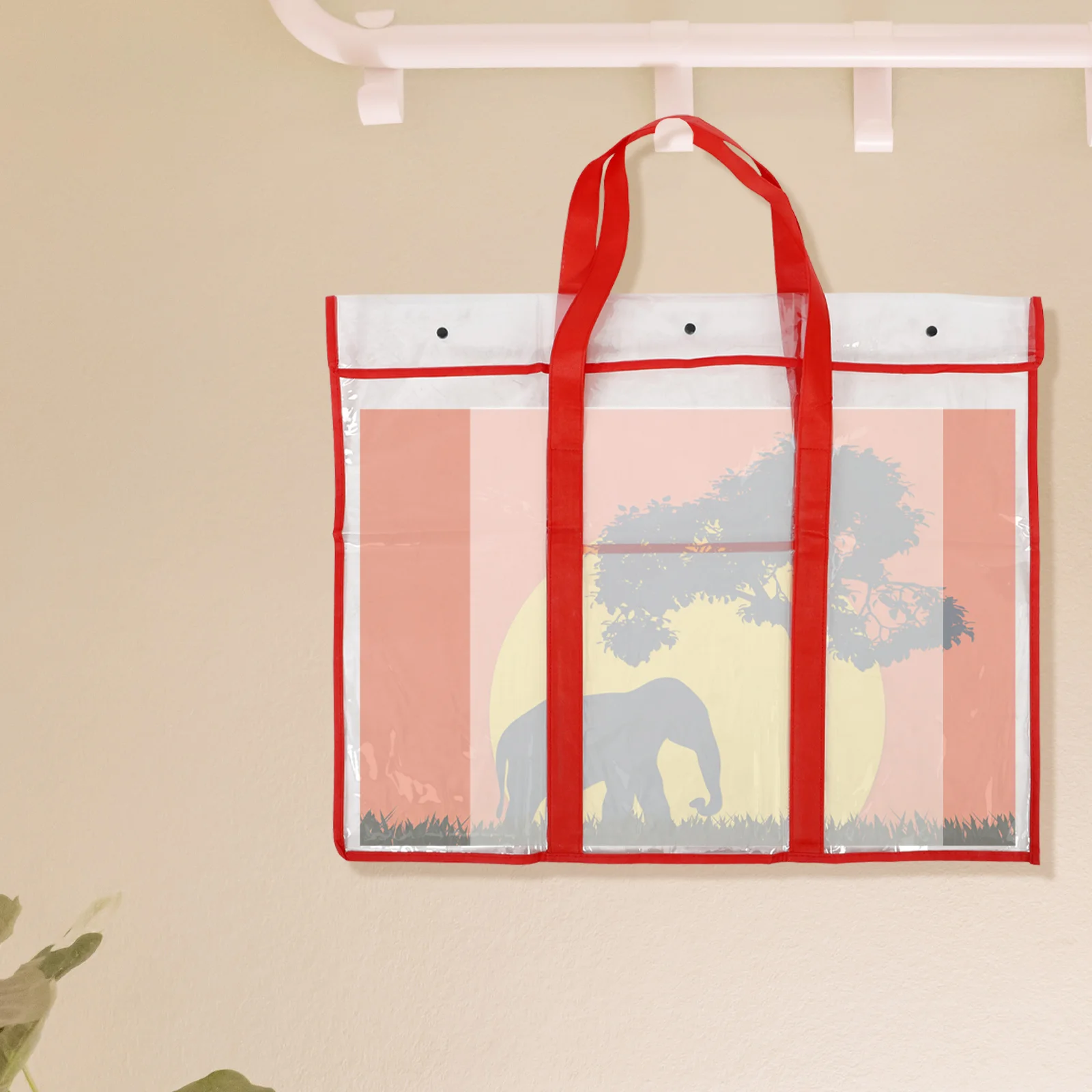 

Artwork Bag Large PVC Clear Storage Bag Red Handle Poster Document Organizer Art Portfolio Case Plastic Waterproof Tote Bags