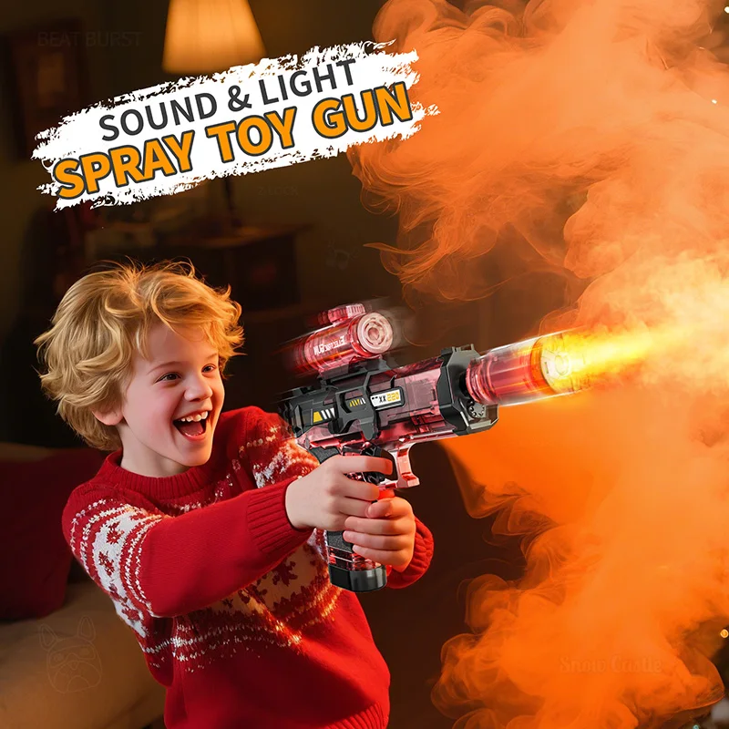 LED Glowing Smoke Electric Shooting Gun Toy for Kids Simulated Sound Effect Children Outdoor Play Automatic Pistol Christmas Toy