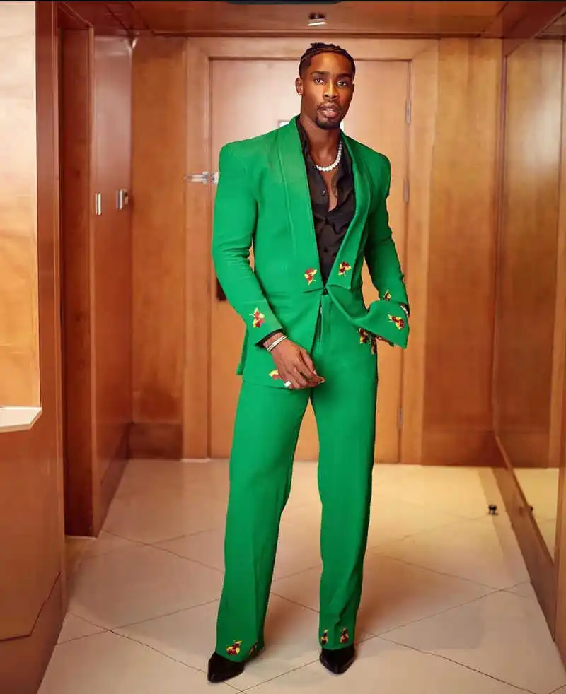 Stylish 2 Pieces Men Suits Shawl Lapel One Button Pant Sets Appliques Prom Male Party Customized Outfits