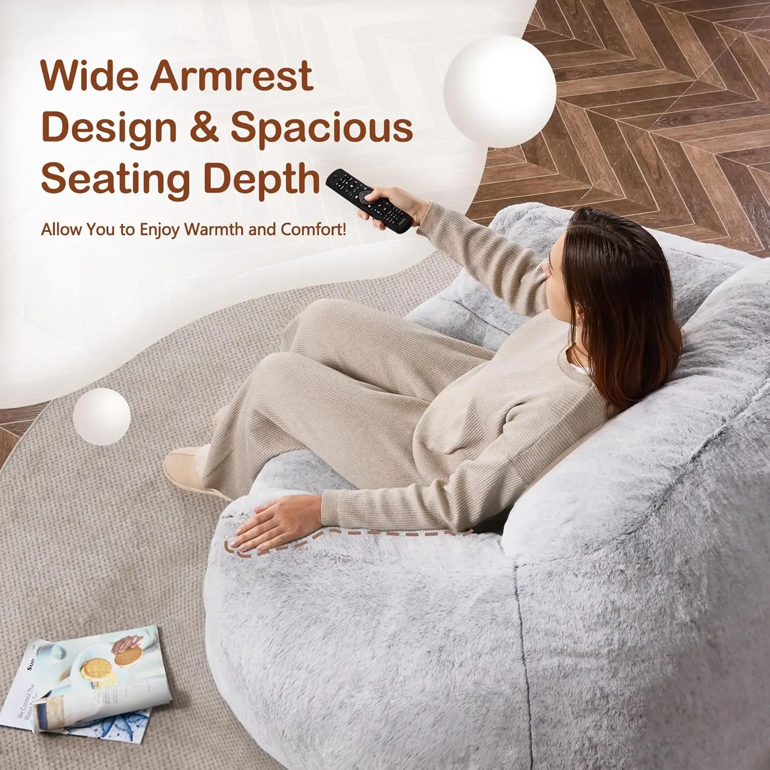 Giant Bean Bag Chair,Bean Bag Sofa Chair with Armrests, Bean Bag Couch Stuffed High-Density Foam,