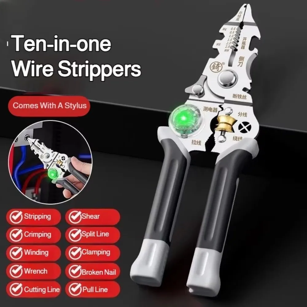 10 IN 1 Wire Stripper Foldable Pulling Wires Cable Electrician Stripper Cutting Function Durable Electricity Measurement Plier