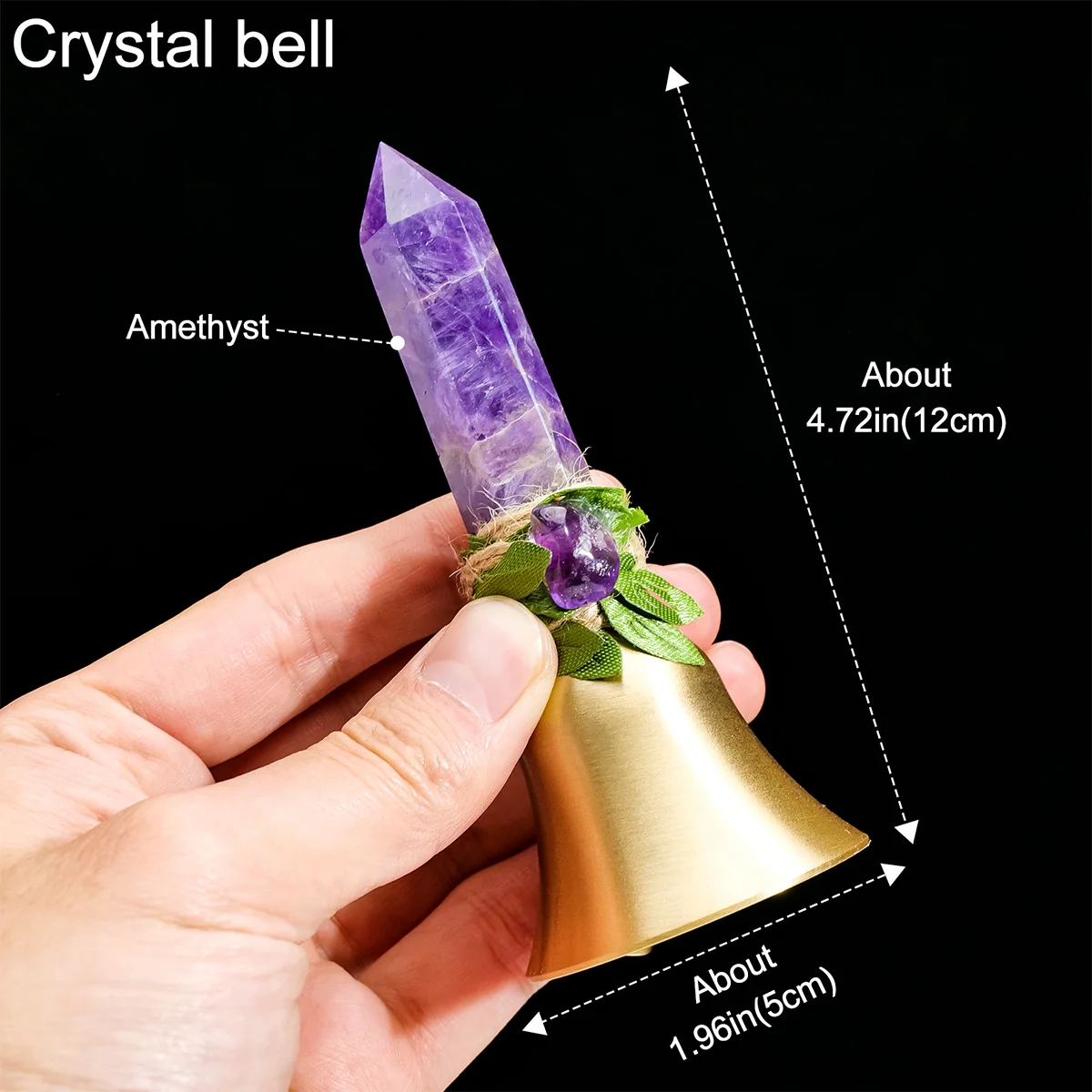 1PC Natural Crystal Single-Pointed Hexagonal Prism Magic Bell Amethyst Bell Handicraft,  Adds Magical Charm to Home Decor