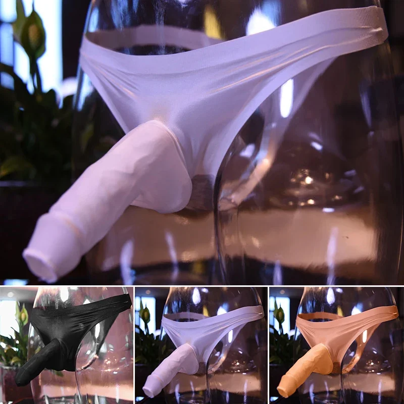 Sexy Mens Underwear Sissy Ice Silk Ultra-thin Breathable Seamless Stretch Underpants Male Long Penis Pouch Hole Underwear Brief