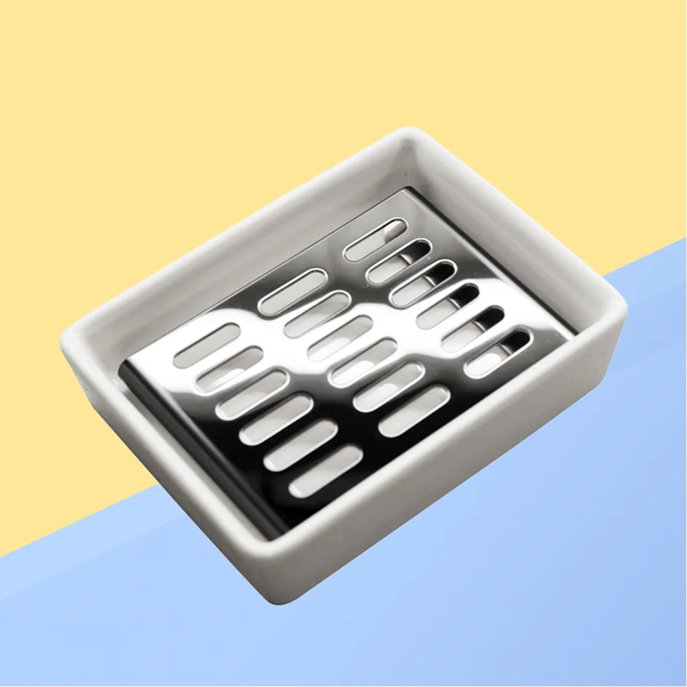 

1Pcs Double Layer Soap Dish Ceramic Stainless Steel Holder Easy Clean Extend Soap Life Elegant Design White Ceramic Black