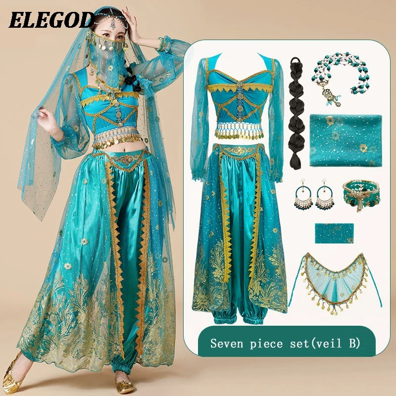 Hot Sales Oriental Belly Dance Costumes Set Women Indian Bollywood Exotic Dancing Outfit Lady Cosplay Jasmine Princess Clothing