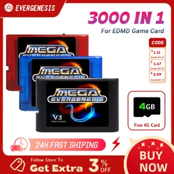 EVERGENESIS Mega Drive V3 Pro 3000 in 1 EDMD Remix MD Game Card for SEGA US/JP/EU 16-bit Video Game Console MD Flash card