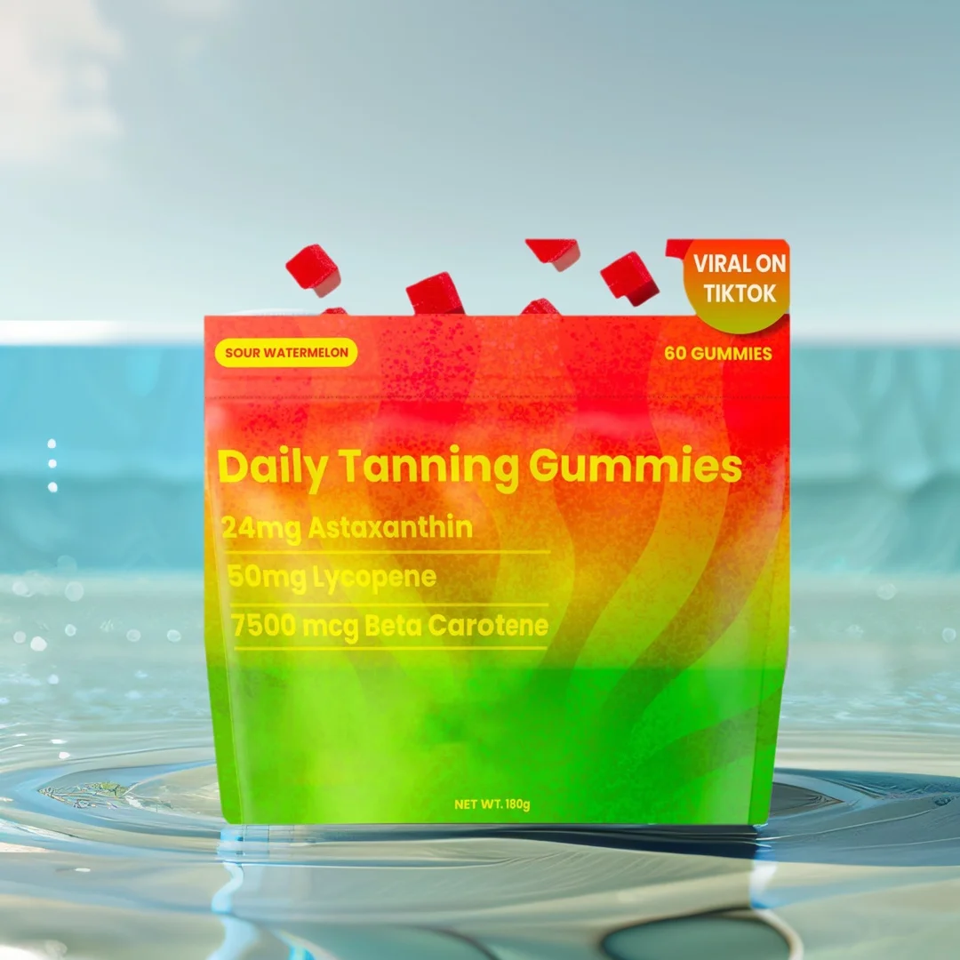 Natural Tanning Gummies 60 Count with Astaxanthin Lycopene & Beta Carotene Skin Health & Glow Supplement Watermelon Flavored