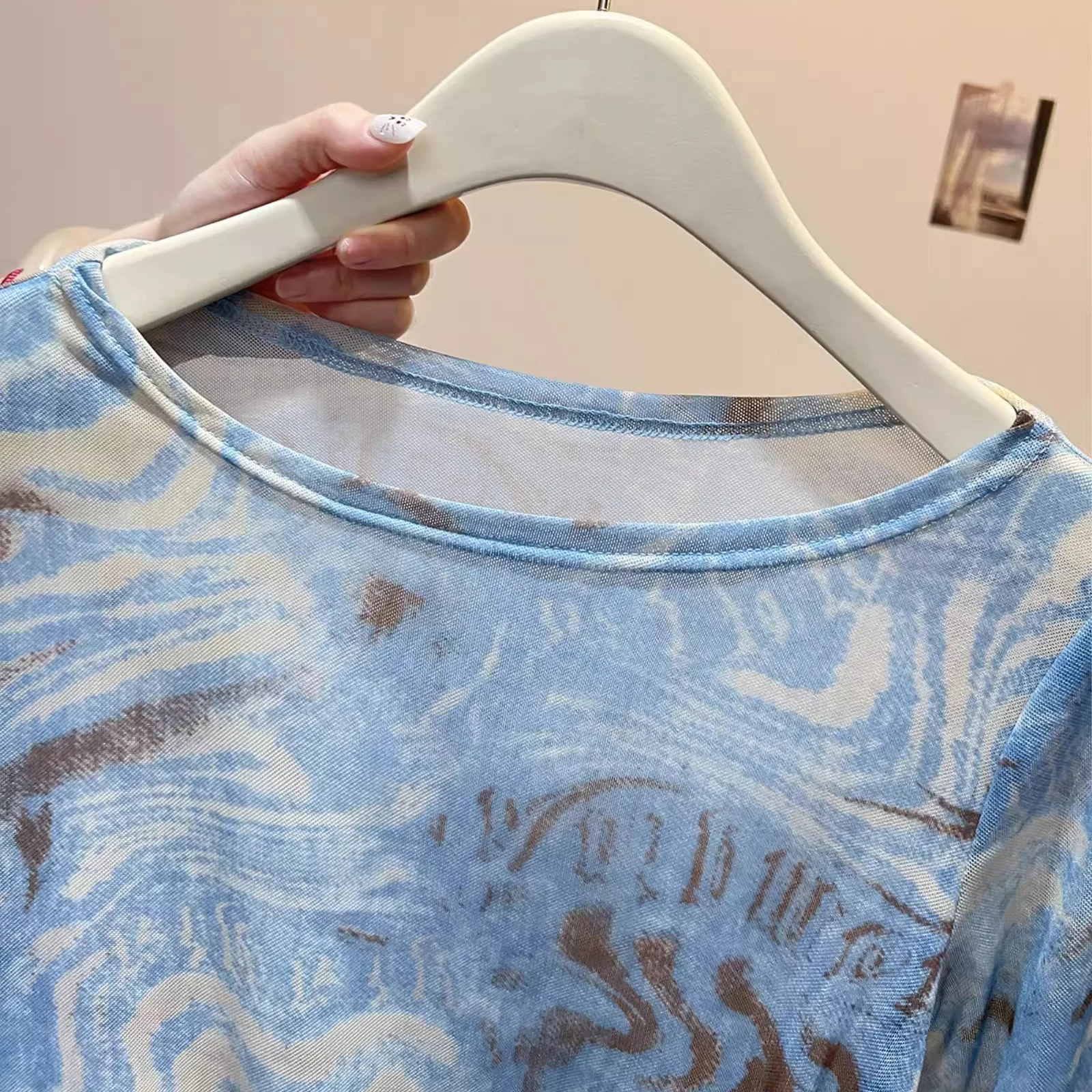 Retro Tie Dye Me Sun Protection Long Sve T-irt Design Sensation Summer Vaion Irregular Dstring Design Women's Top