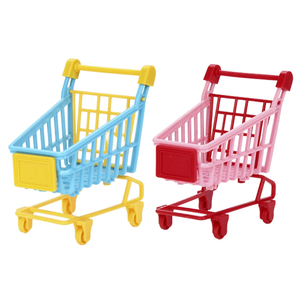 2 Pcs Kids Playing Toy Trolley Dolls Storage Rack PVC Simulation Mini Shopping Cart