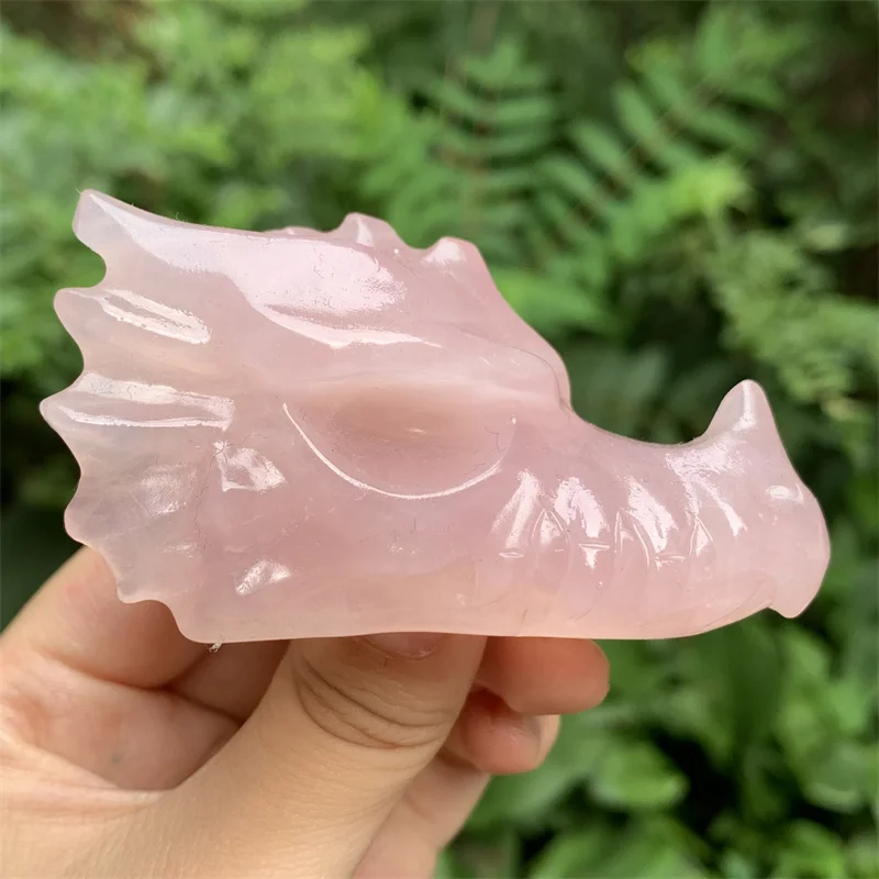 

Natural Rose Quartz Dragon Skulls Figurine Carved Crafts Healing Crystal Reiki Statue Room Decoration