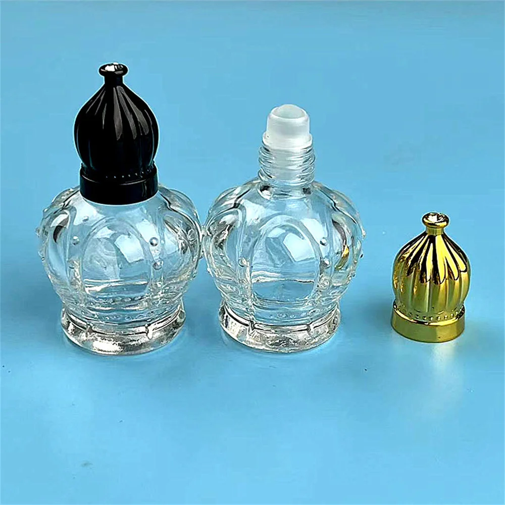 15ml Crown Vintage Perfume Bottles Empty Glass Essential Oil Roller Bottle Cosmetic Liquid Dispenser Roll on Bottle Sample Vials