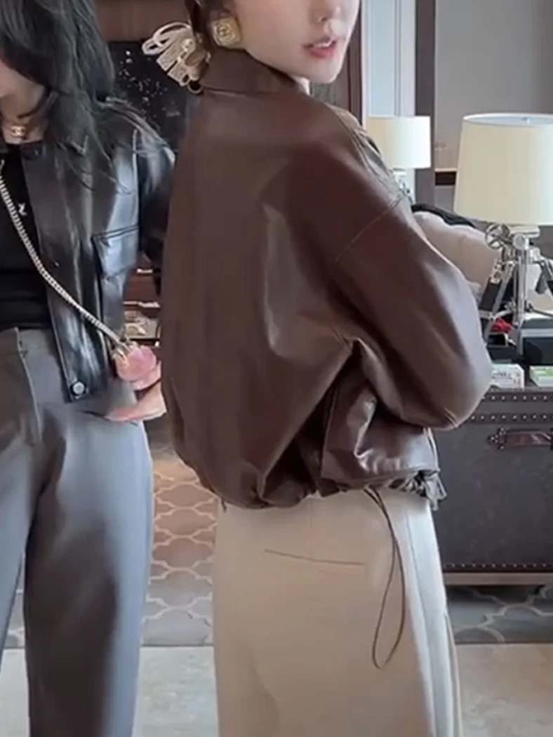 陳夫人 2024年春新作 レトロ 多用途 本革 ジャケット レディース コート ウエストマーク アウターウェア