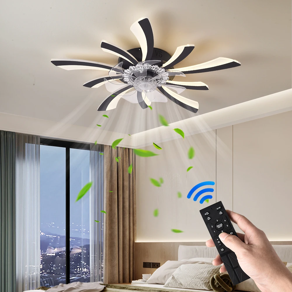 Ventilatore da soffitto dimmerabile con luce e telecomando, ventilatore da soffitto montato con luci a LED, APP e telecomando, moderno,