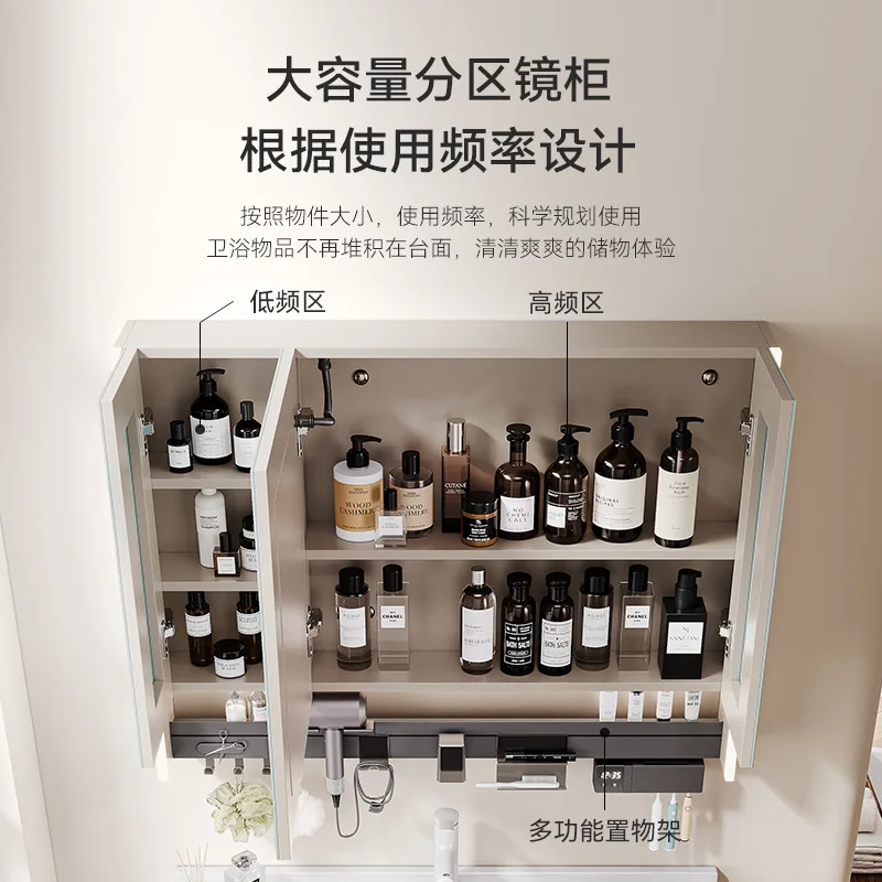 Cream wind multi-layer solid wood bathroom cabinet ceramic integrated basin double-layer large drawer wash basin cabinet