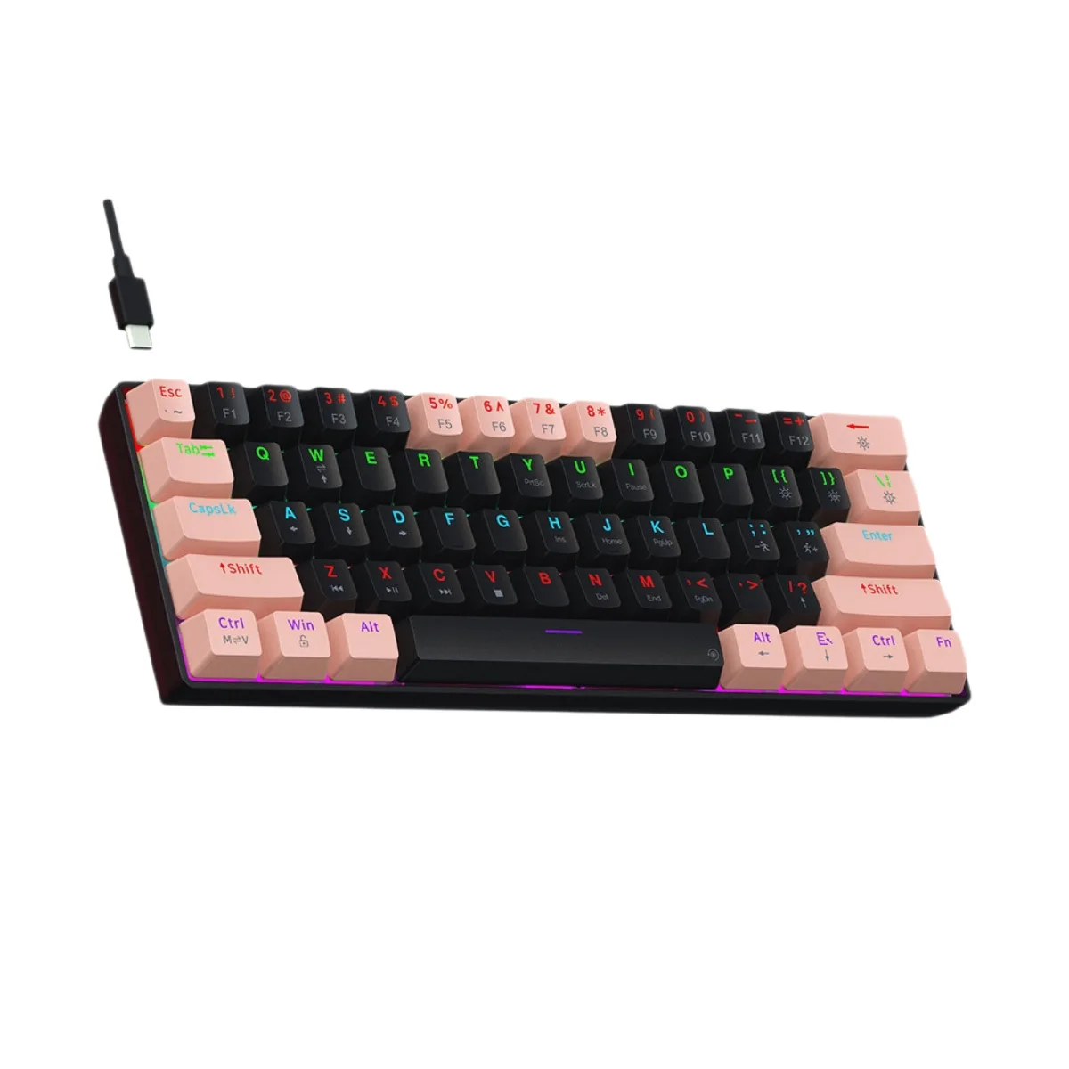RGB Backlit Wired 61Keys Mechanical Gaming Keyboard 60% Ultra Compact Layout Mini Keyboard For PC Computer Mac Laptop Tablet