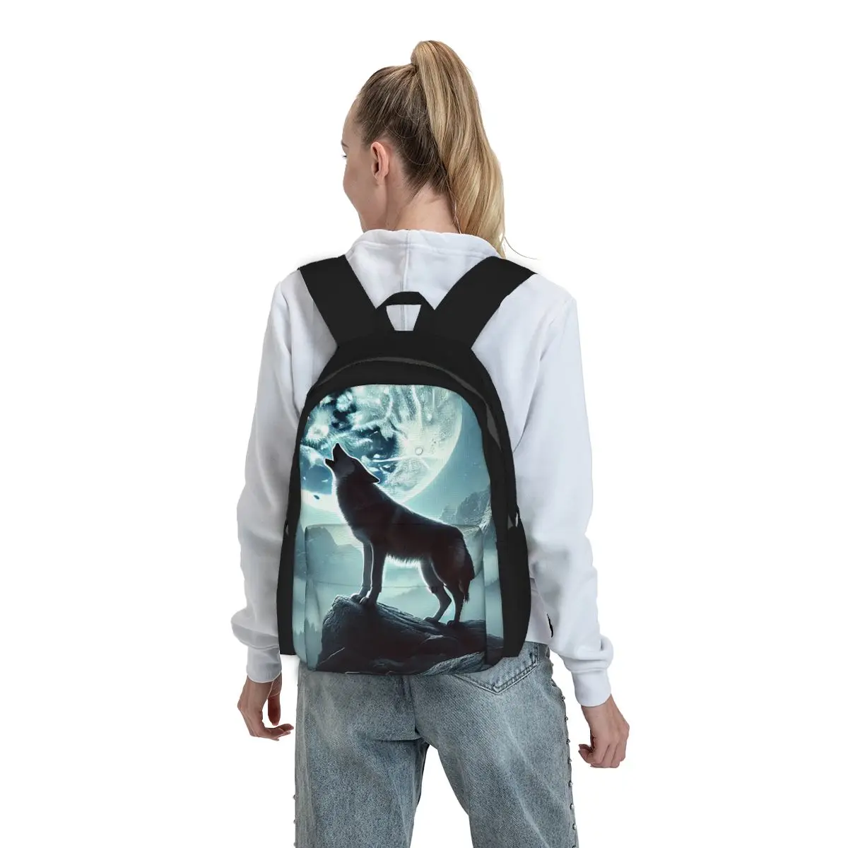

Howling Wolf Under The Moonlight Print Backpack Student BookBag Kids School Bag Computer Shoulder Bags for Men Women