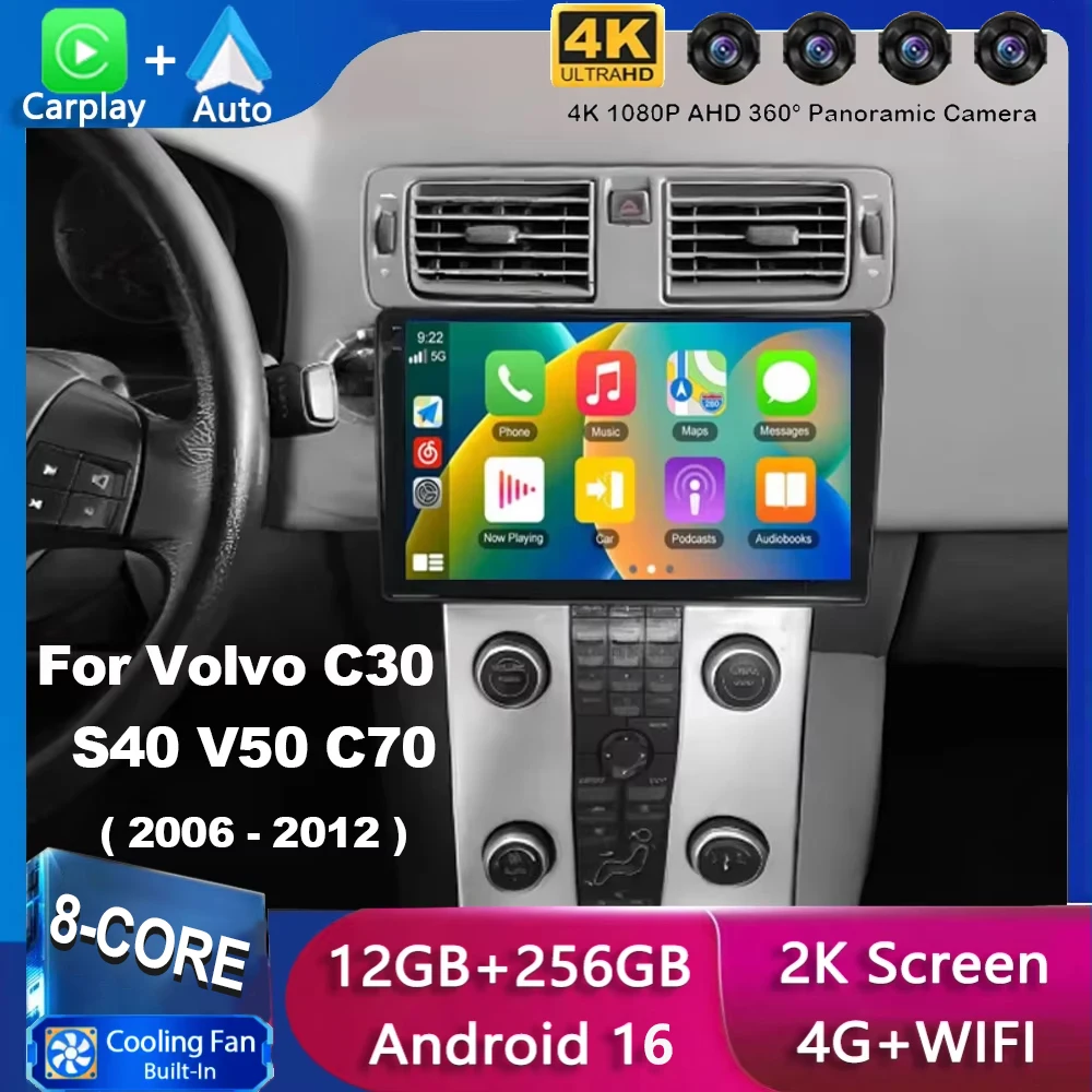 Android 16 Auto für Volvo C30 S40 V50 C70 2006 - 2012 Auto-Videoplayer Multimedia-Radio Auto-GPS-Navigation BT WiFi QLED-Bildschirm