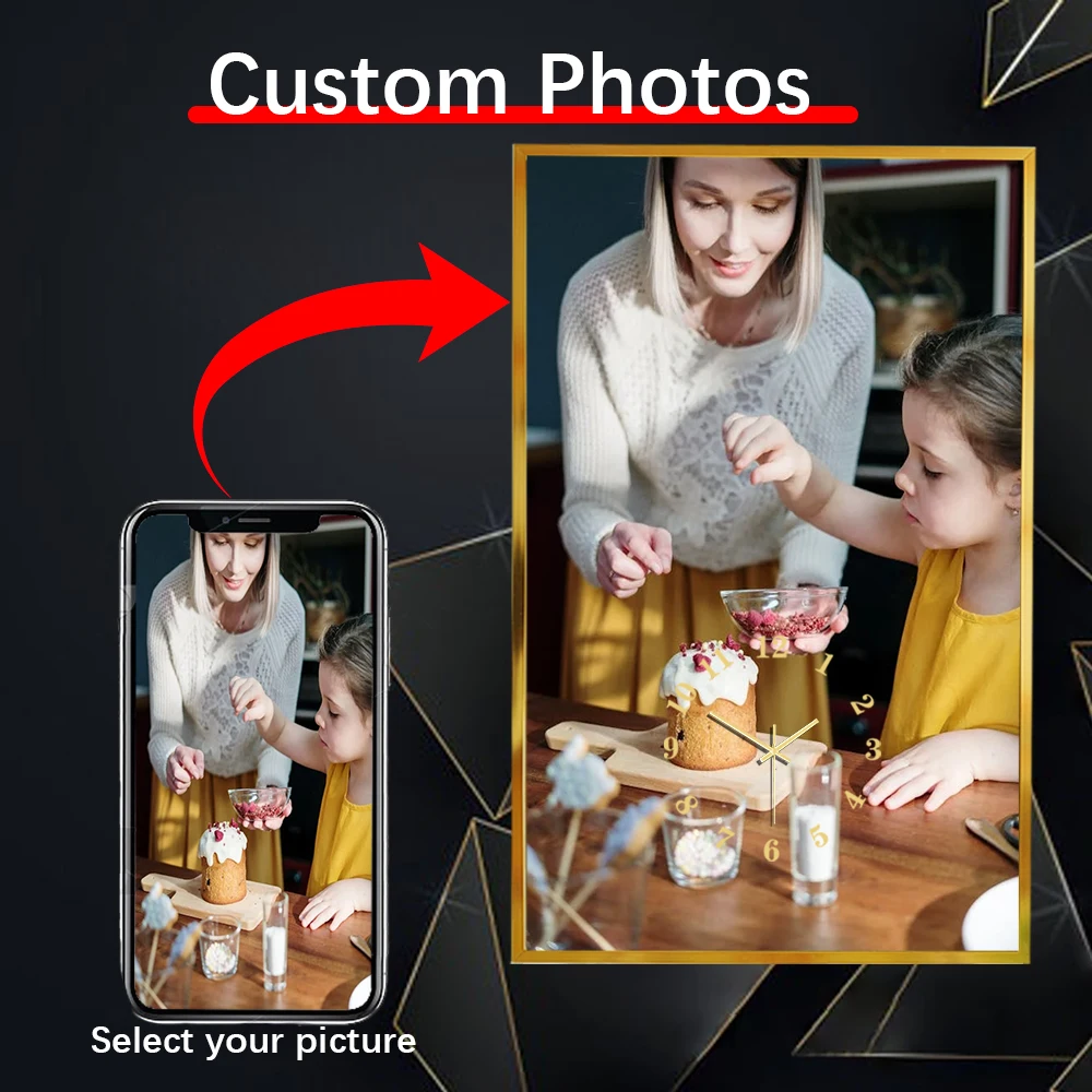 

Отправьте фотографии на заказ, художественные часы, цифровые настенные часы, рамка из алюминиевого сплава, 25X4 0 см, зеркальные часы, семейный подарок