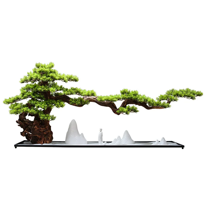 Large Artificial Greeting Pine Podocarpus Macrophyllus Beauty Pine Tree Decoration Office Desk Surface Panel Hotel Hallway