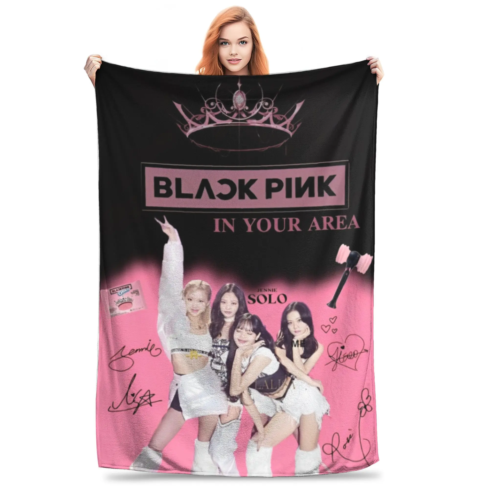 Super Soft Blacks Girl Pinks Group Throw Blanket Premium Flannel Fleece Lightweight  K-Pop  Bed Blanket Cozy Plush Blankets