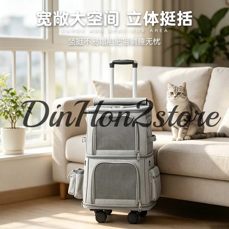 Pet trolley case Double-layer independent cat bag Travel outdoor backpack Breathable multi-cat going out Portable pet bag