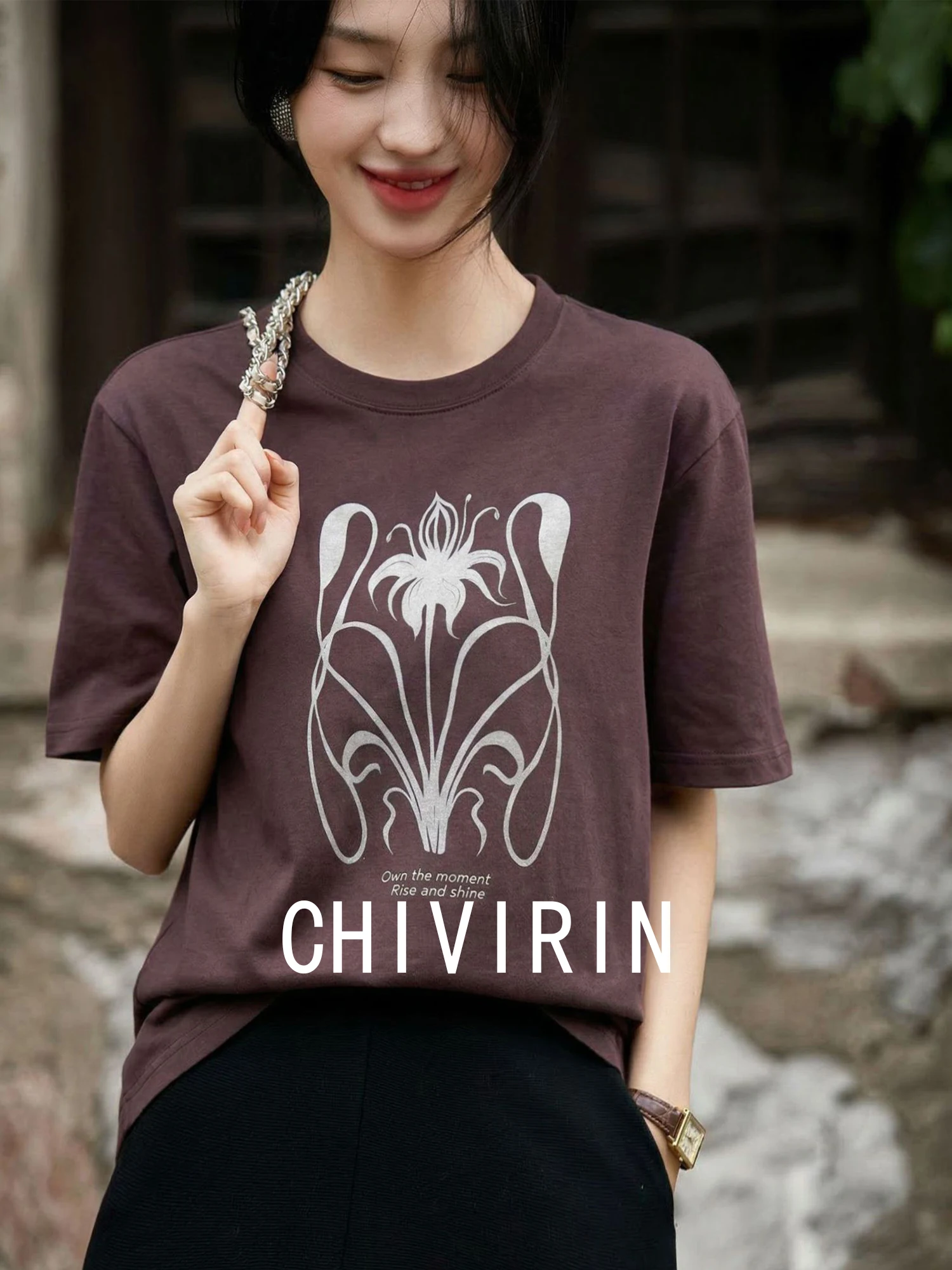 

Женская хлопковая футболка Chivirin Slim Fit с коротким рукавом и круглым вырезом, повседневная, универсальная, летняя, дышащая, комфортная, не требующая глажки