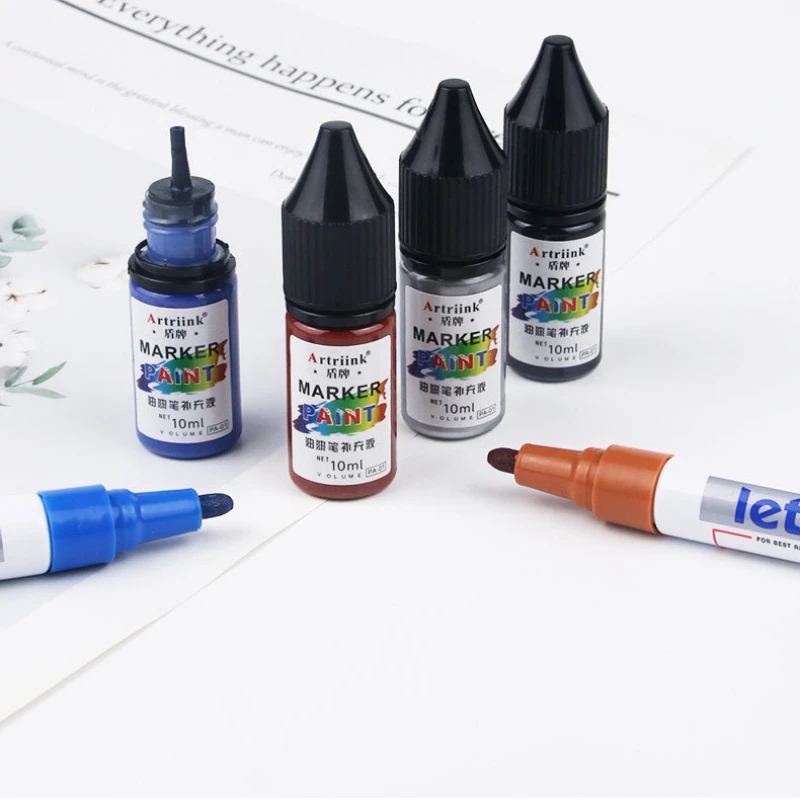 12 لون 10 مللي قلم جاف للرسم الحبر النفط القائم على مقاوم للماء الشمس مقاومة قلم تحديد العالمي الملونة الحبر الملحق الحل لوازم الفن