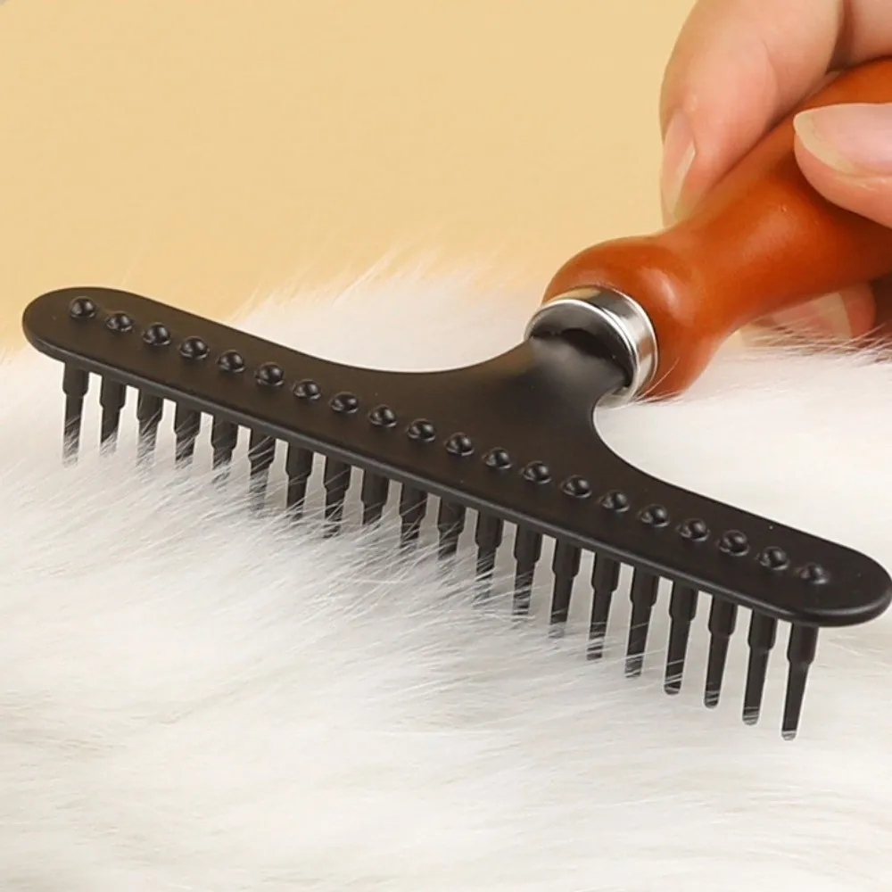 

Stainless Steel Pet Comb for Long Thick Hair Wooden Handle Deshedding Dog Grooming Tool Undercoat Detangling