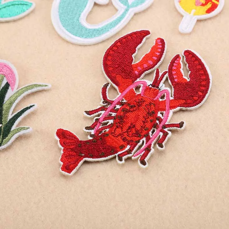 Lobster Mermaid Flamingo Wholesale Iron on Embroidered National Aeronautics Cloth Clothes Patch For Clothing Girls Boys