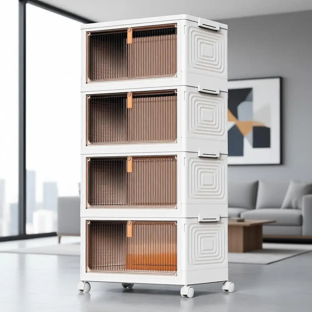 

Stackable Plastic Storage Bins with Wheels, 23-Quart Collapsible Containers for Home, Office, Dorm Organization