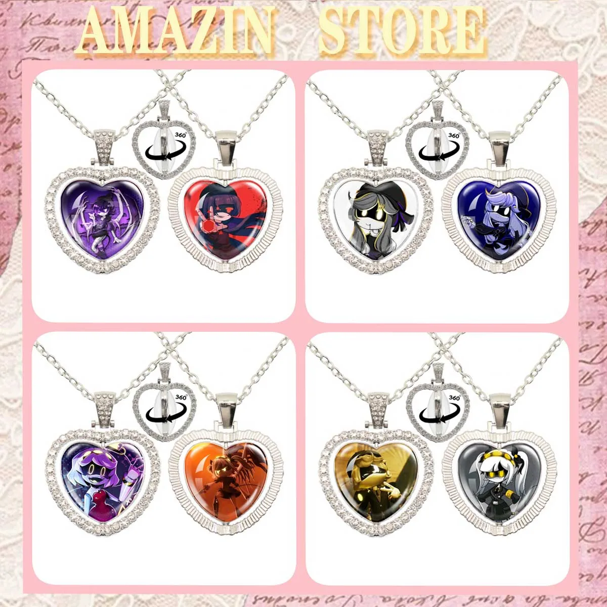 Killers Robot Murder Drone N Cyn J V Uzi Glass Cabochon Heart Pendant Rotate Circle 360 ° Necklace Jewelry Accessories Necklace