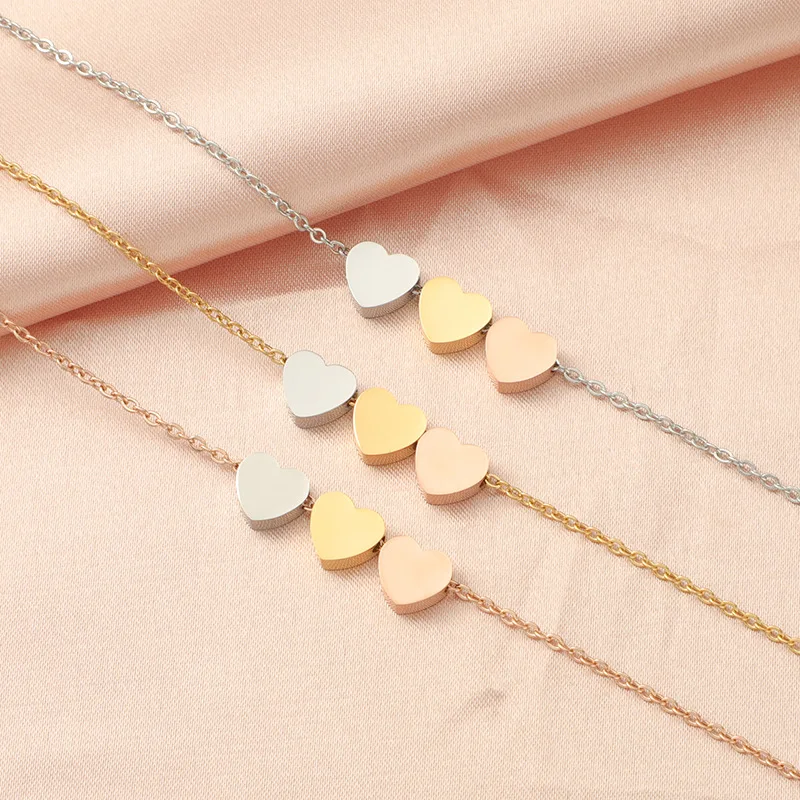 Fashion Tiny 3 Colors Heart Charms Pendant Necklaces for Women Sweetheart Love Heart Chokers Link Chain Lovely Neck Jewelry Gift