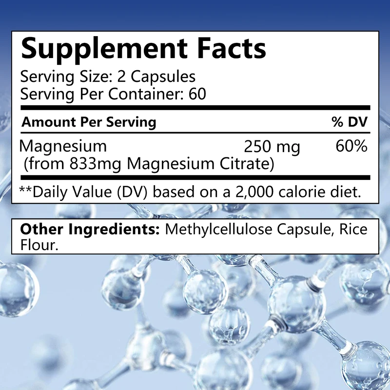 Magnesium Citrate Supplement - Maximum Strength Vegetarian, Supports Muscles, Heart, Bones, Energy, Nervous System, Joints