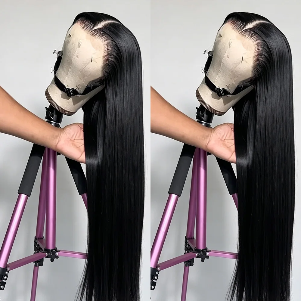 44 46 Zoll lange, glatte Echthaarperücke, 13x4 HD transparente Lace-Front-Perücke, 300er Dichte, 13x6 vorgezupfte Babyhaare, natürlicher Haaransatz, Perücken aus 100 % brasilianischem Echthaar für