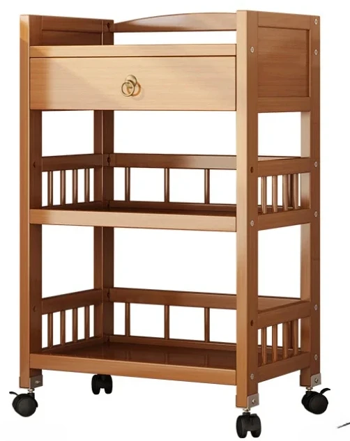 

Multi-functional Storage Cart Multilayer Drawer Microwave Oven Rack Natural Bamboo Storage Rack Mobile Pulley Kitchen Furniture