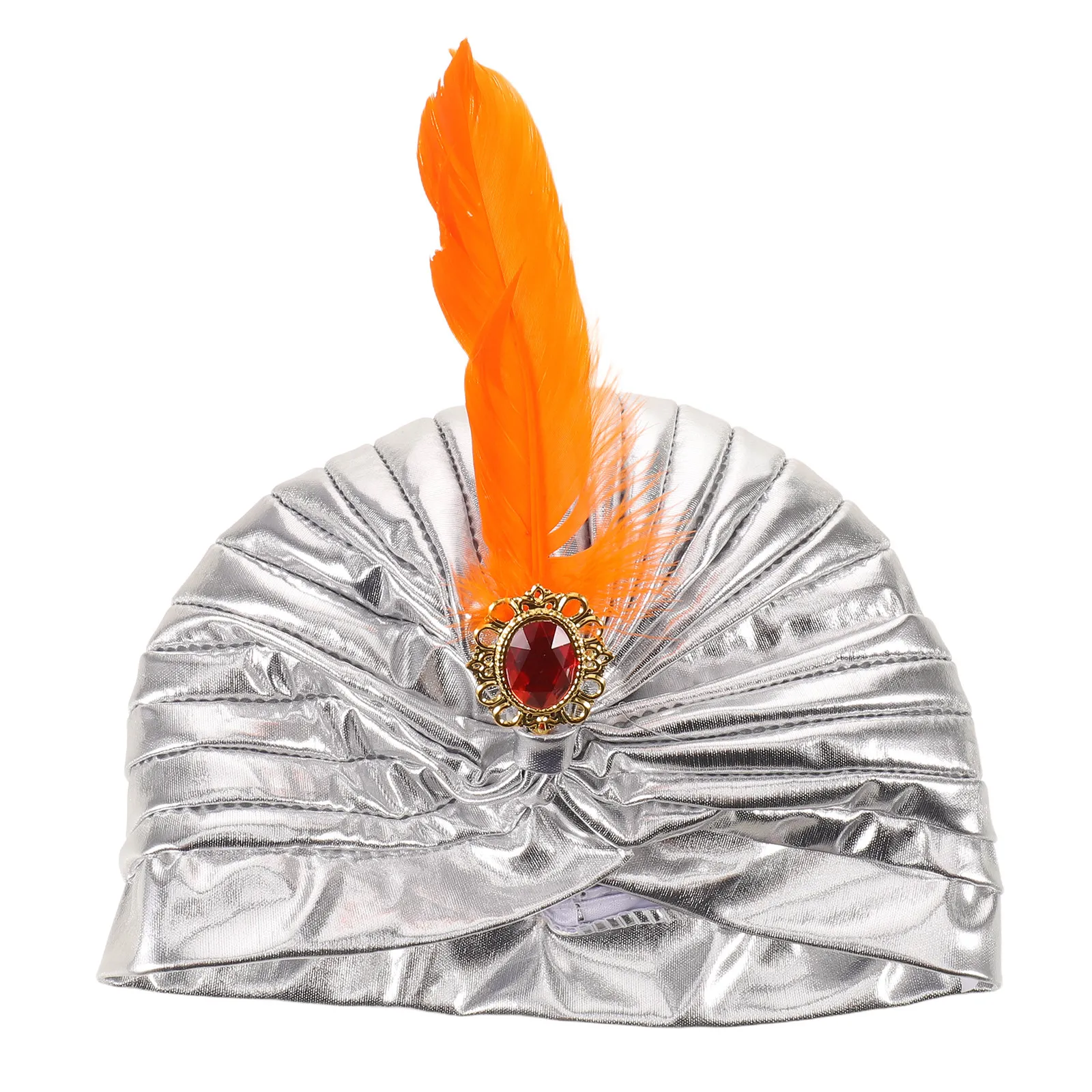 Indian Turban Hat Silver Knotted Plume Reflective Glow Carnival Dance Festival Costume Unisex Turban Head Wrap