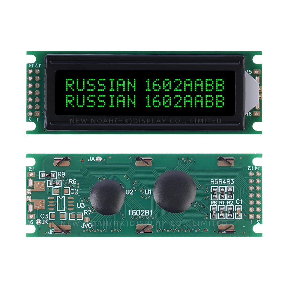 Russo BTN película negra verde 1602B2 pantalla de visualización de caracteres 1602 interfaz LCD 14PIN 80*30MM ST7066U 16X2 pantalla de caracteres