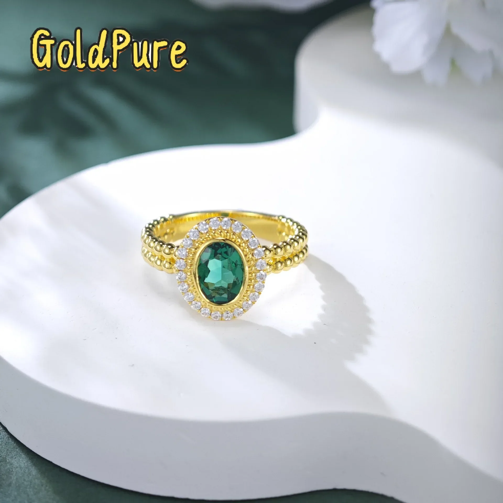 

Кольцо Goldpure Luxury из 100% настоящего 18-каратного золота с винтажным изумрудом и бриллиантами, овальное, в форме голубиного яйца, с муассанитом, для женщин