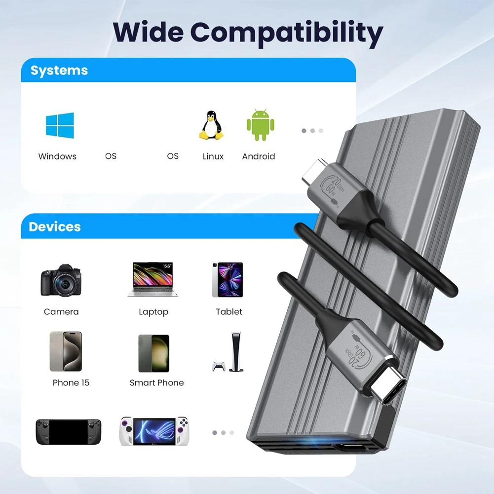

Превосходная твердотельная коробка для жесткого диска USB3.2 без инструментов, 20 ГБ, двойной протокол, мобильный жесткий диск NVME/NGFF Type-C