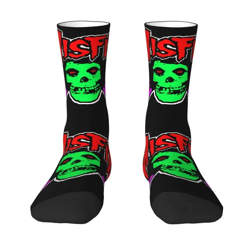 Custom Cool Mens Rock Punk Band Misfits Skull Face Dress Socks Unisex Comfortable Warm 3D Printed Heavy Metal Crew Socks