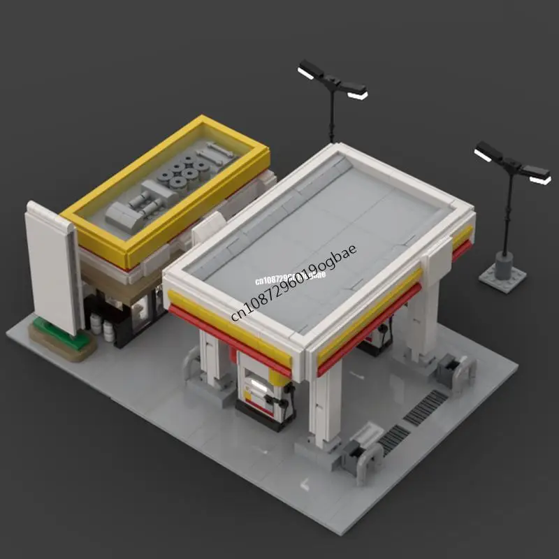 NEW 1702PCS Hot Selling City Street View MOC Shell gas Station model DIY creative ideas child Toy Assembly Puzzle birthday Gift