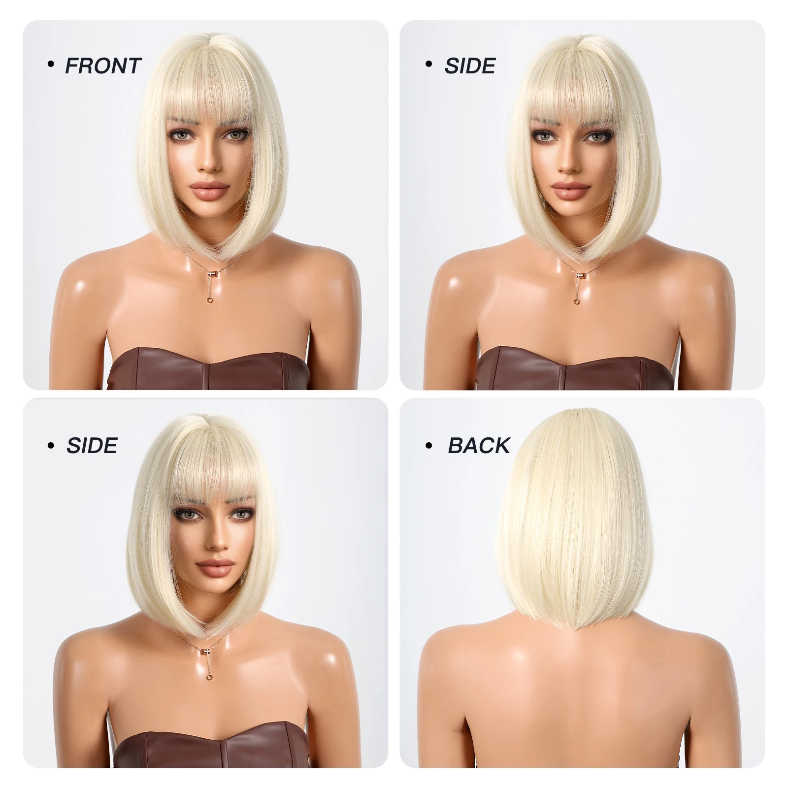 Krótka peruka z prostymi włosami Blonde Bob Cute Synthetic Hair Wig with Bangs Blonde Party for Women Fiber Fake Hair for Cosplay Costume Wig