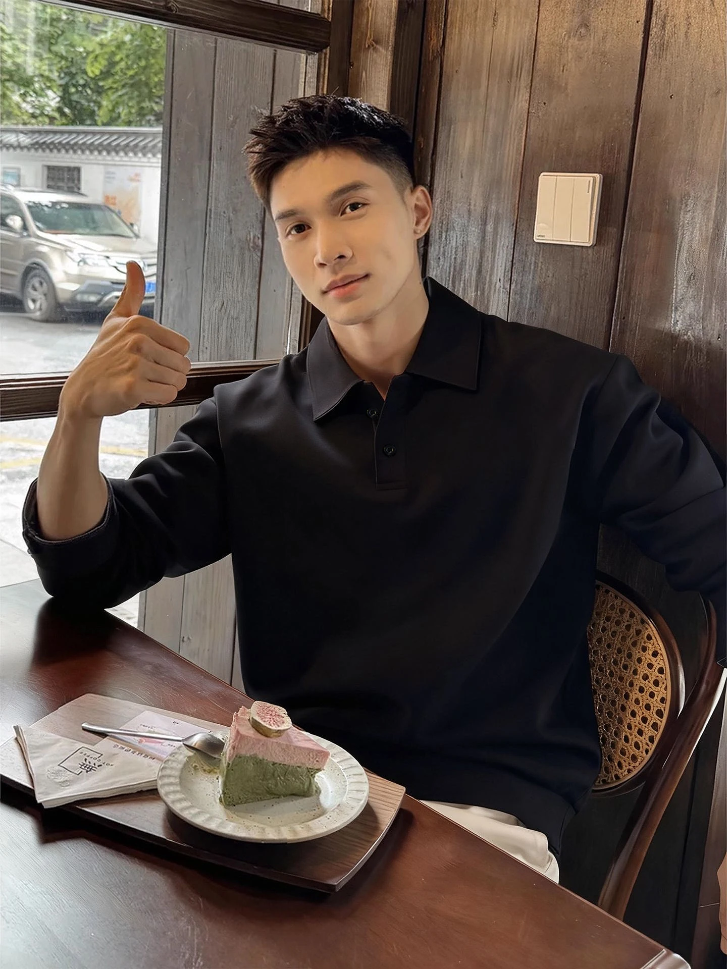 

Bla American Sle irt Men's Autumn Faionable Long Sve Inner Wear Base irt Henry Collar Sweatirt for Men