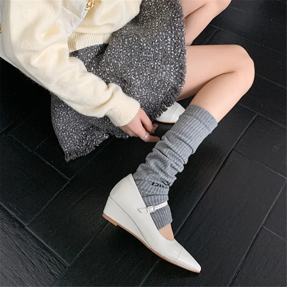 NCLIN 2024 New Women Genuine Leather Pumps Wedges High Heels Pointed Toe Basic Office Pumps Comfort Casual Shoes Pumps