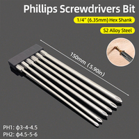 150mm Length Magnetic Phillips Screwdriver Bit PH1/PH2 Cross Head Screw Driver Bits S2 1/4” Hex Shank Hand Power Repair Tools