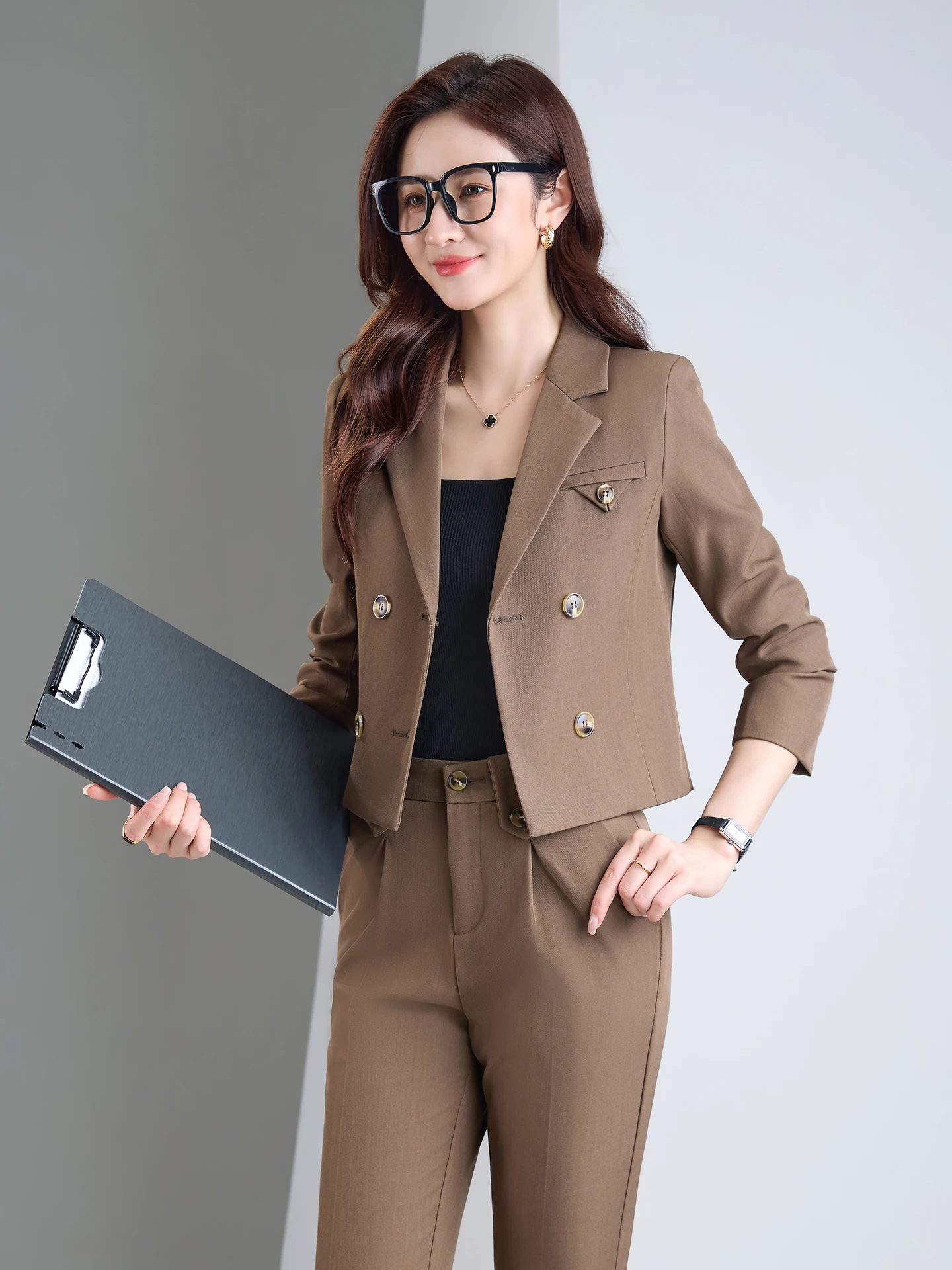 

Повседневный деловой костюм-двойка для женщин: новая модная рабочая одежда на весну-осень, комплект малого размера, премиум-класс, для ежедневных поездок на работу